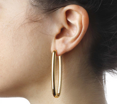 BellaOro 14K Gold Over Resin Elongated Oval Hoop Earrings