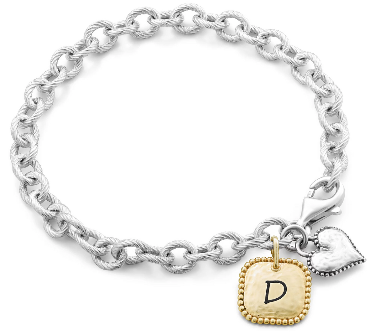 Or Paz Sterling Personalized Heart Charm w/ D Initial Bracelet 7-1/4"