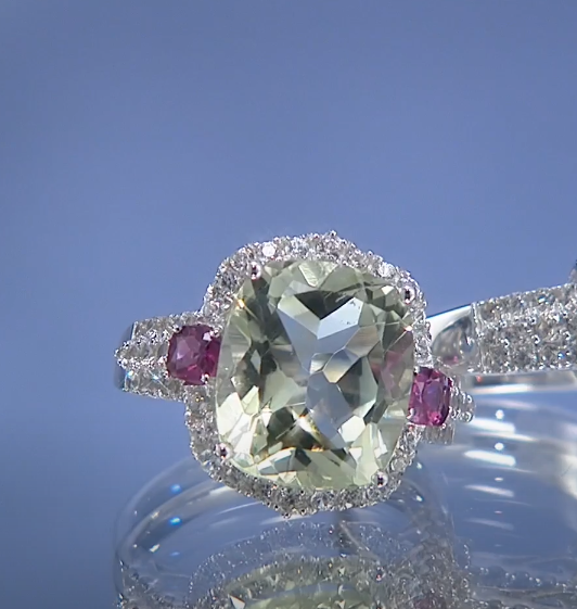 Rarities Cushion Prasiolite Round Rhodolite Sterling Ring, Size 5