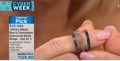 49ctw Black, Blue & Champagne Diamond Silver Band Rings Ã¢â‚¬â€œ Set of 3 (Size 6)