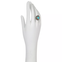 Bali RoManse Sterling Silver Turquoise & Multi-Gemstone Round Ring Size 9