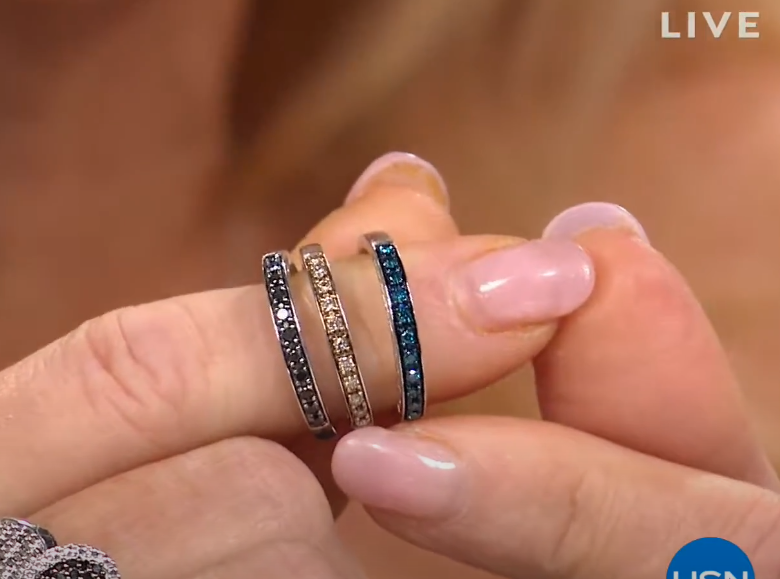 49ctw Black, Blue & Champagne Diamond Silver Band Rings Ã¢â‚¬â€œ Set of 3 (Size 6)