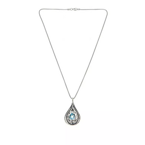 LiPaz 1.8ct Pear Shape Blue Topaz Sterling Silver Pendant with 18" Chain