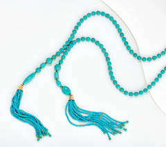 Joan Rivers Double Turquoise Tassel Beaded Necklace