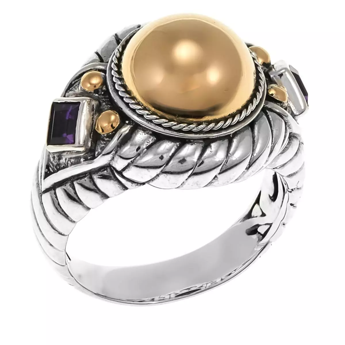Bali Designs 2-Tone 0.22Ctw Amethyst Cable-Twist Ring Size 9