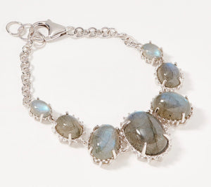 Generation Gems Labradorite Cabochon Sterling Silver Link Bracelet 6-3/4"
