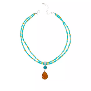 Jay King Amazonite & Orange Opal Pendant with Double-Strand Necklace. 18"