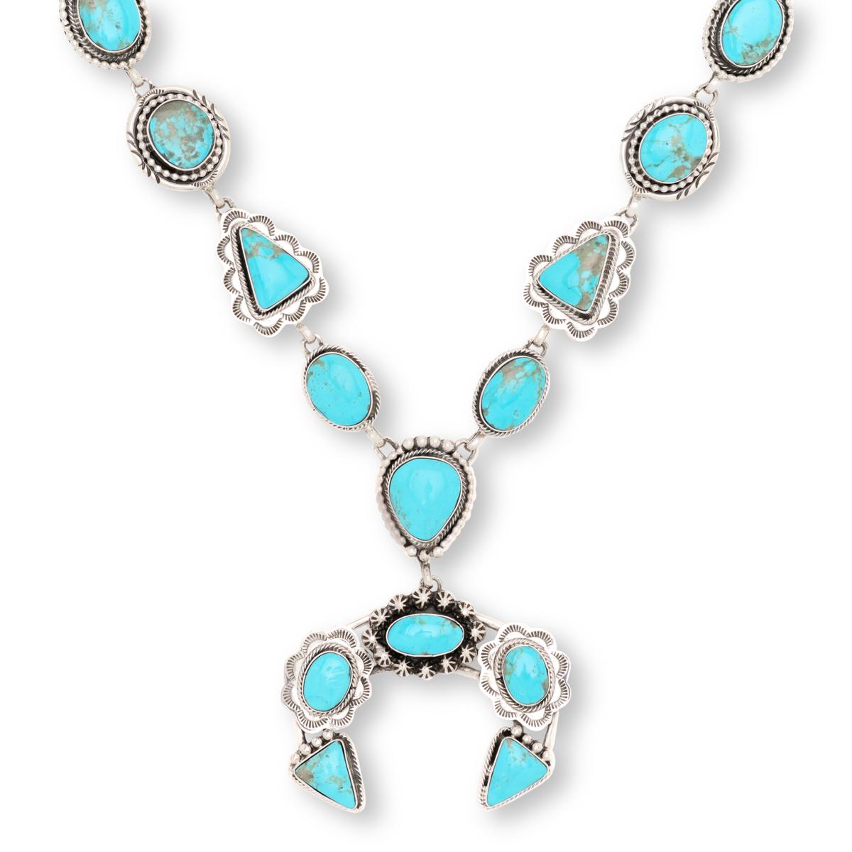 Chaco Canyon Kingman Turquoise Circle & Triangle Naja Lariat Necklace, 28-3/4"