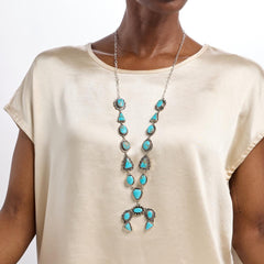 Chaco Canyon Kingman Turquoise Circle & Triangle Naja Lariat Necklace, 28-3/4"