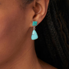 Jay King 925 Sterling Silver Campitos & Hubei Turquoise Drop Earrings