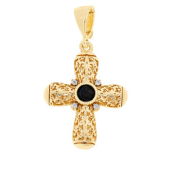 Bellezza Yellow Bronze Cross Pendant Black Spinel & Cubic Zirconia, 2"