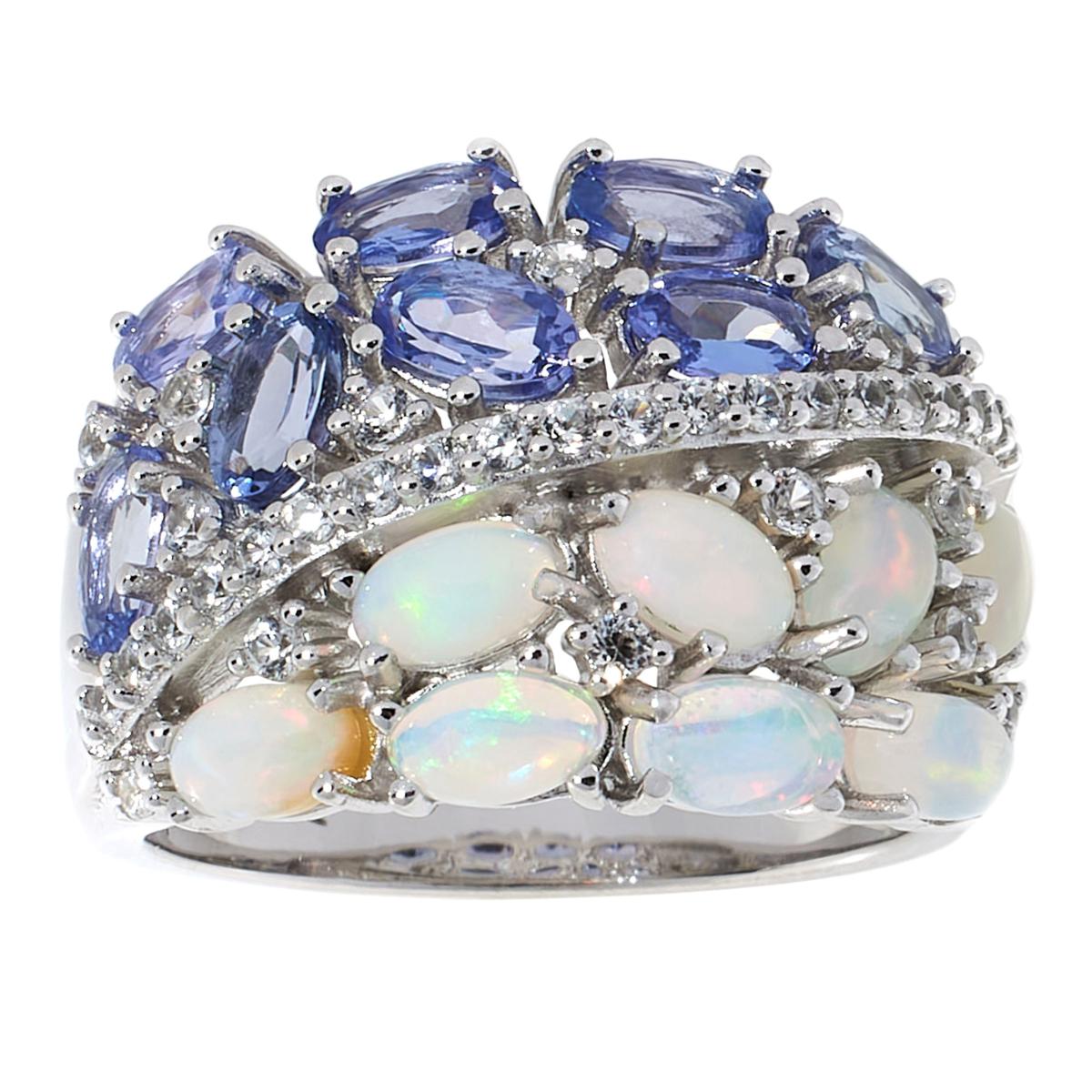 Colleen Lopez Sterling Silver Ethiopian Opal & Tanzanite Wide Band Ring, Size 6
