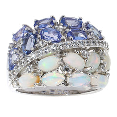 Colleen Lopez Sterling Silver Ethiopian Opal & Tanzanite Wide Band Ring, Size 6