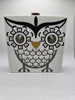 Rara Avis by Iris Apfel Bold White and Black Owl Clutch, Resin