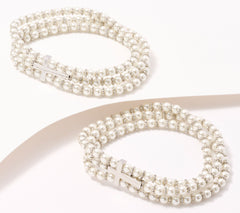 Faithful Heart S/2 Faux Pearl Silvertone Bracelet with Cross - Valerie,  7-1/4"