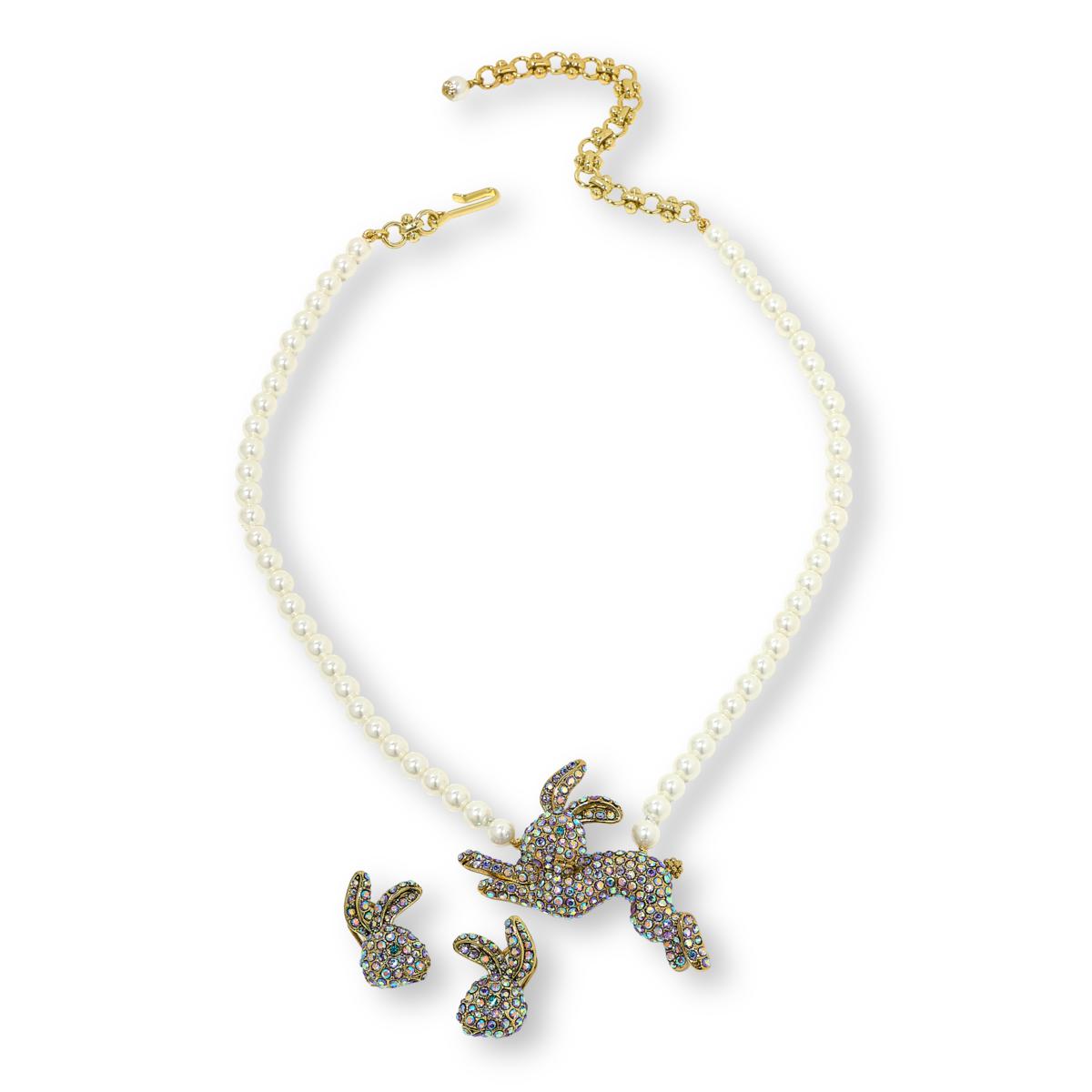Heidi Daus "Bunny Hop" Crystal Necklace and Earring Set, Pierced White