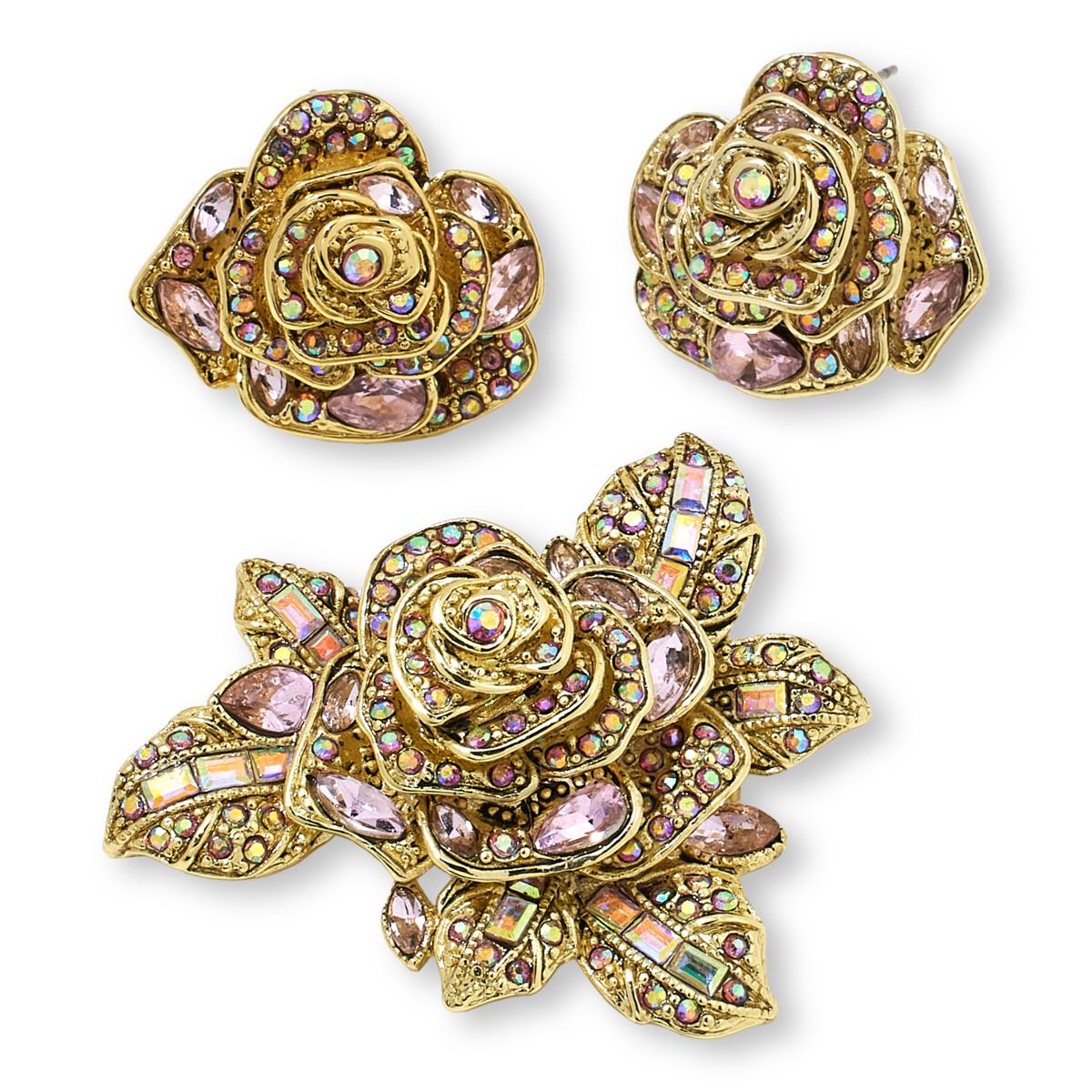 Heidi Daus Showered Flowers Crystal Pin & Earrings Set,  Violet AB