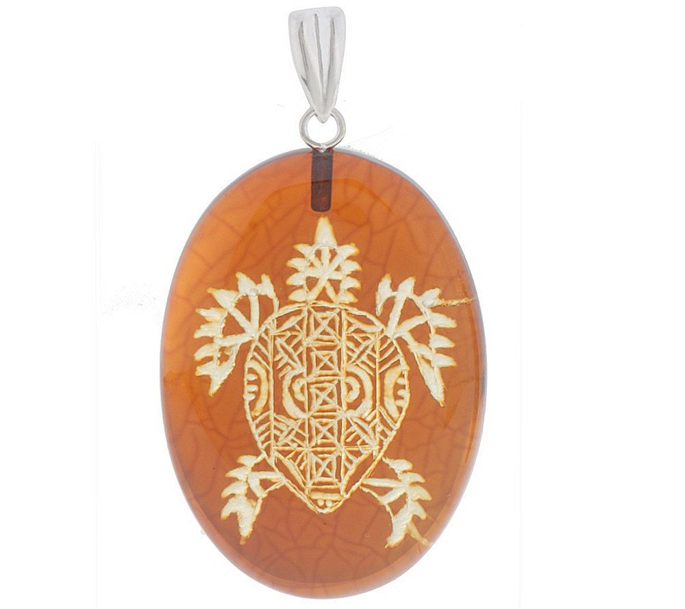 Lee Sands Carved Amber "Turtle" Animal Pendant, 1-1/4"