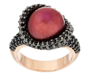 Honora Cultured Cherry Red Pearl 11.5mm & 2.00cttw Spinel Ring, Sz 7