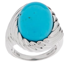 QVC Sterling Silver Bold Turquoise Scroll Design Ring, Size 5