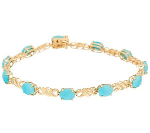 Sleeping Beauty Turquoise 7-1/4" Tennis Bracelet 14k Gold