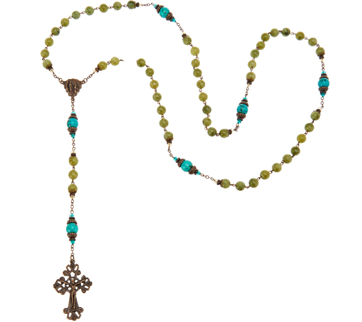 Connemara Marble, Teal Bronzetone Antiqued Rosary
