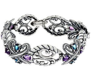 Carolyn Pollack Sterling Silver Multi-Gemstone 6.00 cttw Link Bracelet, 6-3/4"