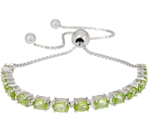 Oval Gemstone Sterling Silver Adjustable Green Peridot Bracelet 6.00 cttw