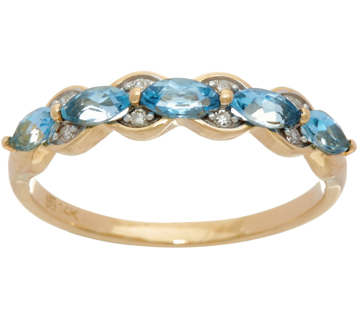 Vault 14K Yellow  Gold Marquise Santa Maria  1/2 cttw, Aquamarine Band Ring, Size 11