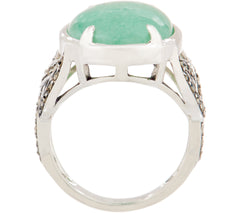 Solvar Sterling Silver Green Aventurine with Marcasite Ring, Size 5