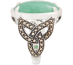 Solvar Sterling Silver Green Aventurine with Marcasite Ring, Size 5