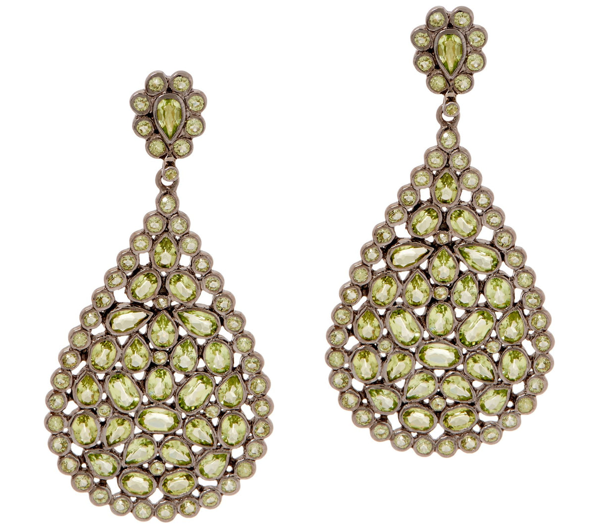 QVC Sterling Silver Pear-Shaped Clsuter Peridot Drop Earrings