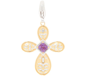 QVC Sterling Silver Diamond & Amethyst Cross Charm,