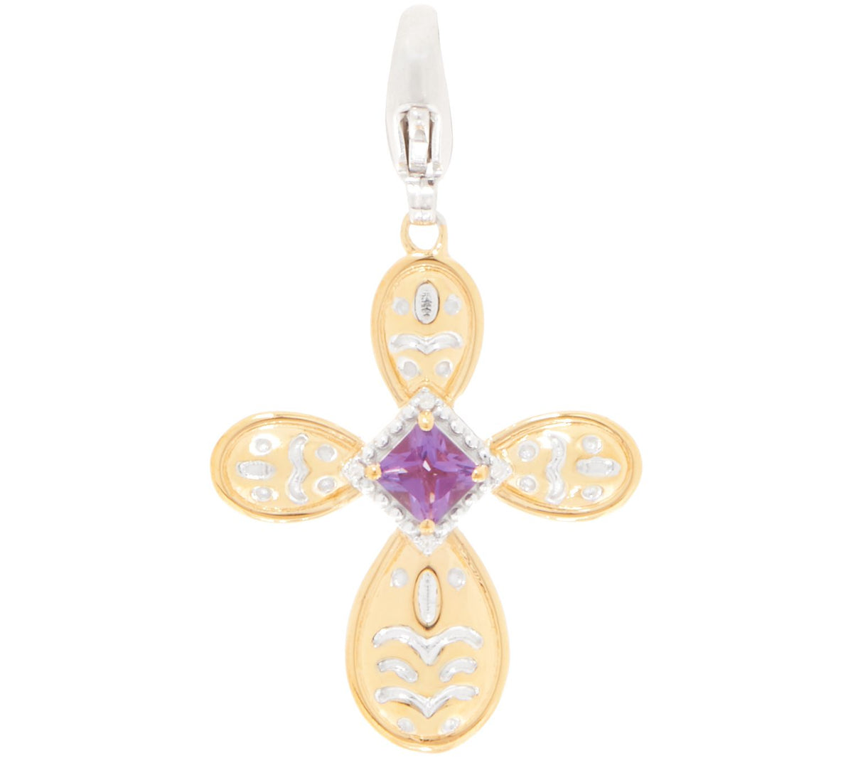 QVC Sterling Silver Diamond & Amethyst Cross Charm,