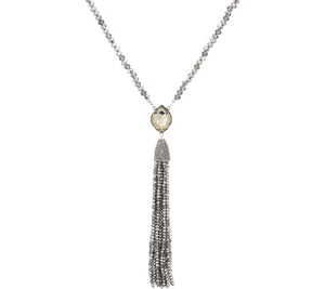 Joan Rivers Crystal Tassel 29" Necklace w/ 3" Extender Smoke: antiqued silvertone