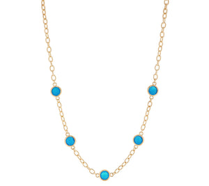 Bronzo Italia 18" Bronze Station Necklace Yellow – Blue Agate Gemstone