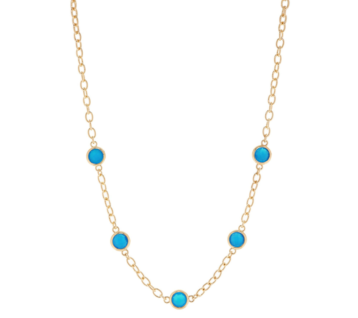 Bronzo Italia 18" Bronze Station Necklace Yellow – Blue Agate Gemstone