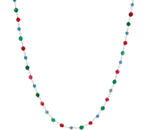 Italian Silver 18" Gemstone Necklace, multicolor