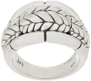 JAI Sterling Silver Bold Basketweave Engraved Band Ring Size 5