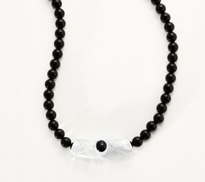 Sterling Silver Gemstone Onyx Bead Statement Necklace