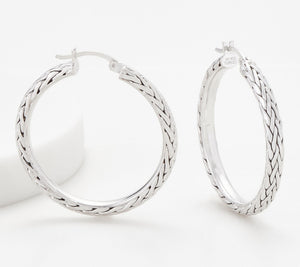 Silver Style 1-1/2" Wheat Hoop Sterling Silver Earrings