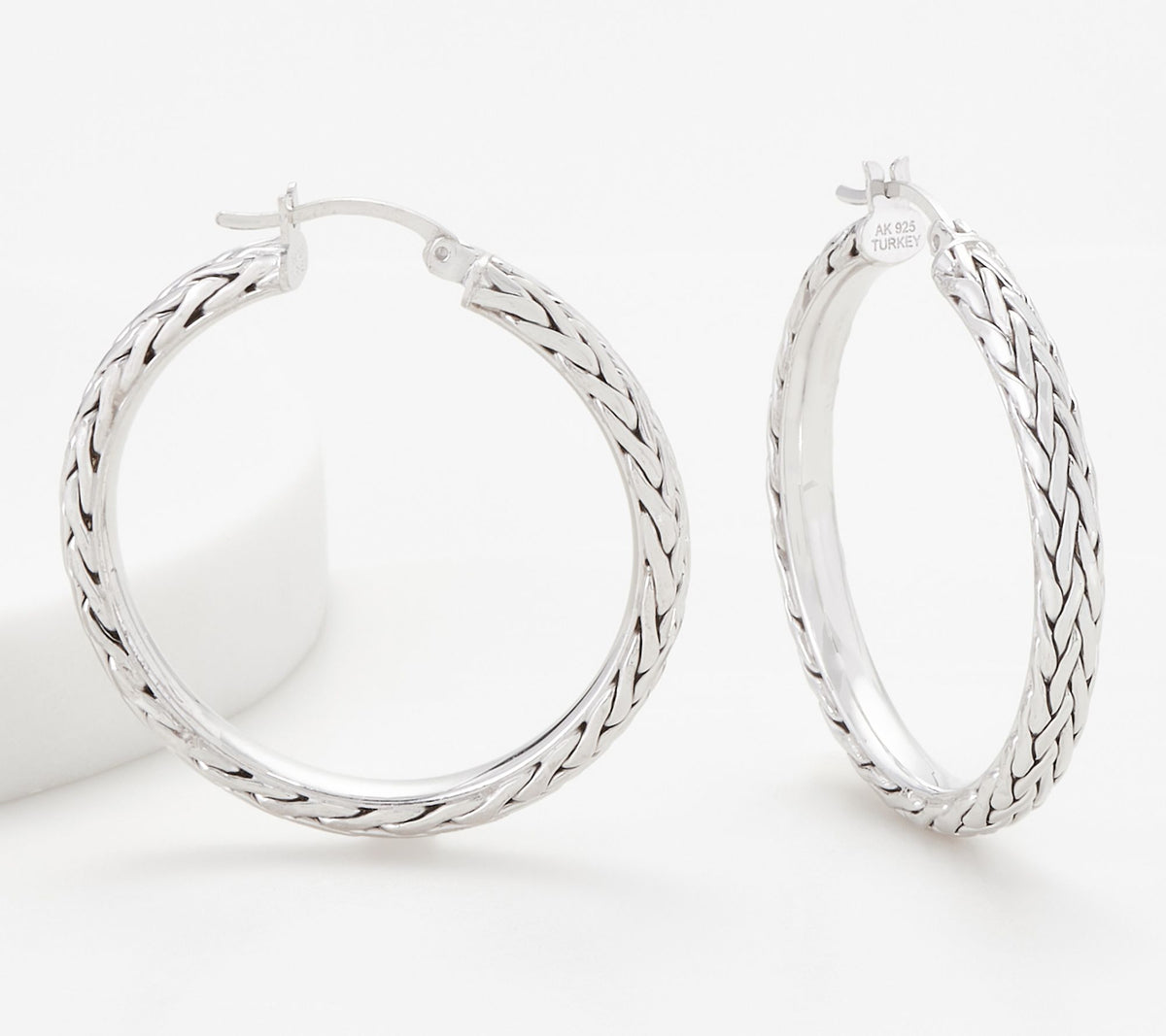 Silver Style 1-1/2" Wheat Hoop Sterling Silver Earrings