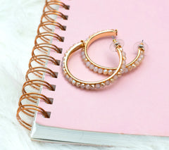 Belle by Kim Gravel Goldtone "EmBELLEish"  Peach Beaded Hoops, 1-3/4"