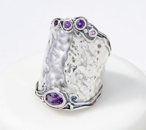 Or Paz Sterling Silver Bold Graduated Hammered Amethyst Ring, Size 6
