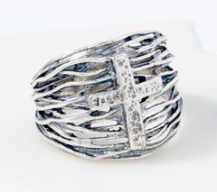 Or Paz Sterling Silver Wire-Wrapped Cross Band Ring, Size 6