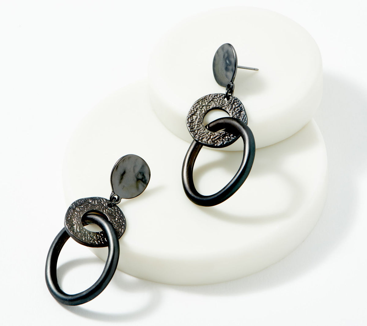 Susan Graver Textured  Hematite and Polished Link  Earrings