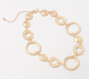 Susan Graver Goldtone Textured and Polished Circle Link Necklace 19"