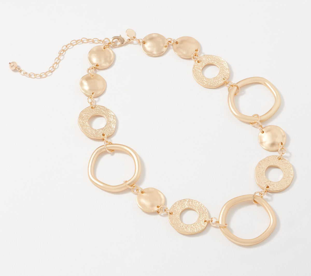 Susan Graver Goldtone Textured and Polished Circle Link Necklace 19"
