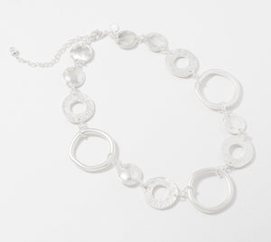 Susan Graver Textured and Polished Circle Link Silvertone Necklace 19"