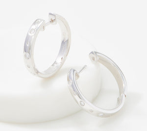 Affinity Sterling Silver Flush Set Diamond Hoops, 1/4 cttw